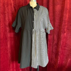 SHEIN Beetlejuice Clowncore Collared Striped Dress